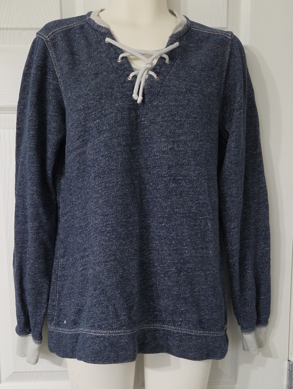 Antigua Lace-Up Blue Cotton Pullover S
